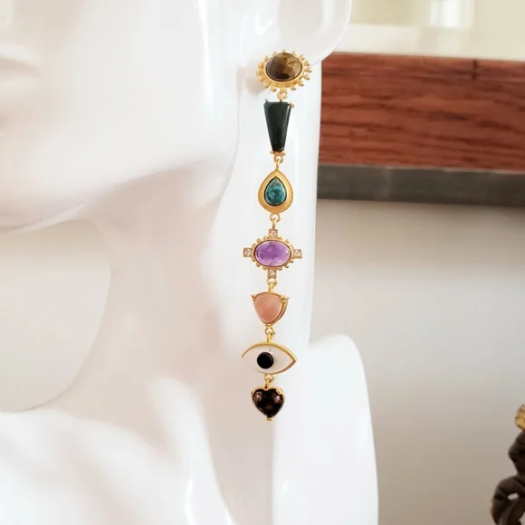 Zariin Chakra Dangling Shoulder Duster Earrings - Picture 12 of 14